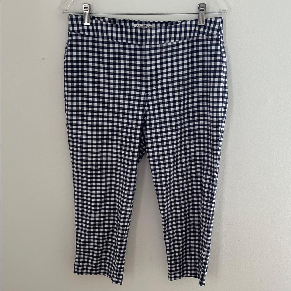 Coldwater Creek Navy and White Checkered Cropped Pants sz 8